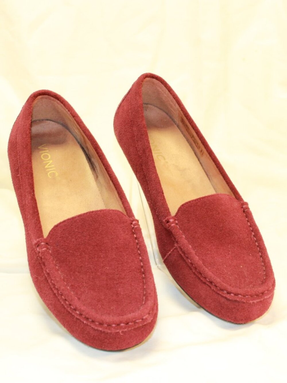 Vionic Size 9 WIDE Burgundy Suede DEBBIE Comfort Slip On Moc Toe Loafers EUC